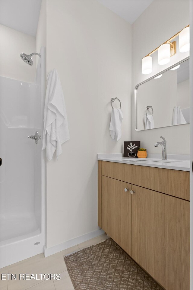 105 E Oldham Ave Unit 103, Knoxville, TN 37917 - full bath featuring vanity, a stall shower, tile patterned floors, and baseboards