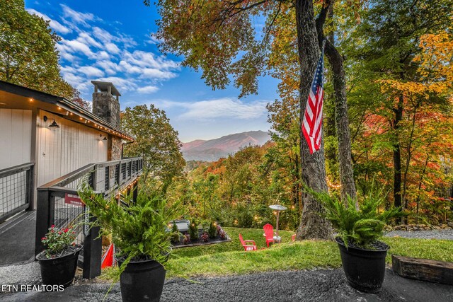 view of yard with a mountain view
