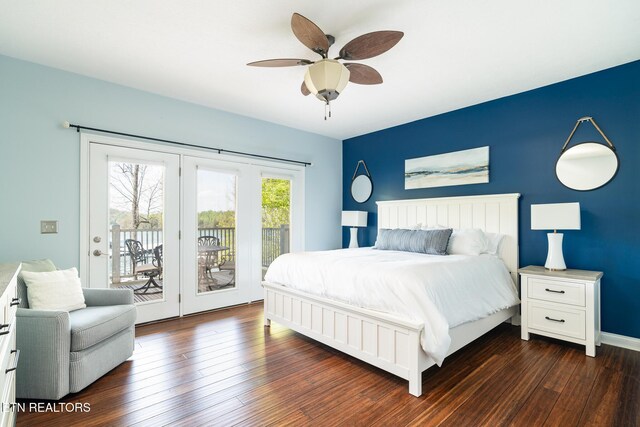 222 Pinnacle Pt, Andersonville, TN 37705 - bedroom with dark wood-style flooring, access to outside, and a ceiling fan