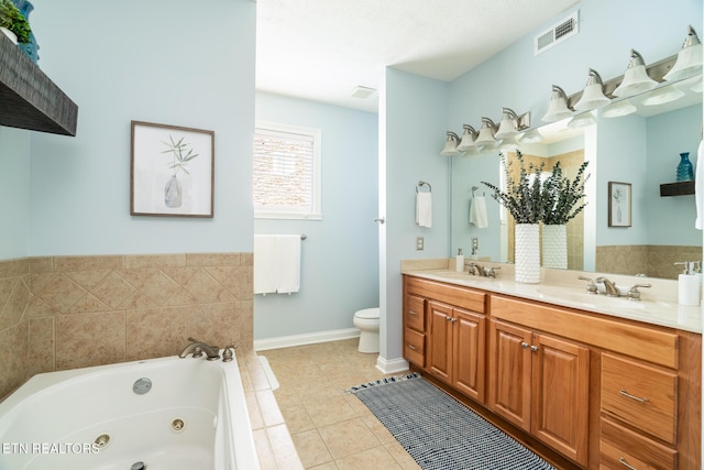222 Pinnacle Pt, Andersonville, TN 37705 - full bathroom with a tub with jets, visible vents, a sink, tile patterned floors, and double vanity