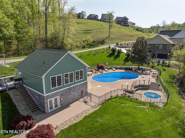 222 Pinnacle Pt, Andersonville, TN 37705 - view of swimming pool with a patio, a fenced in pool, fence, and a lawn