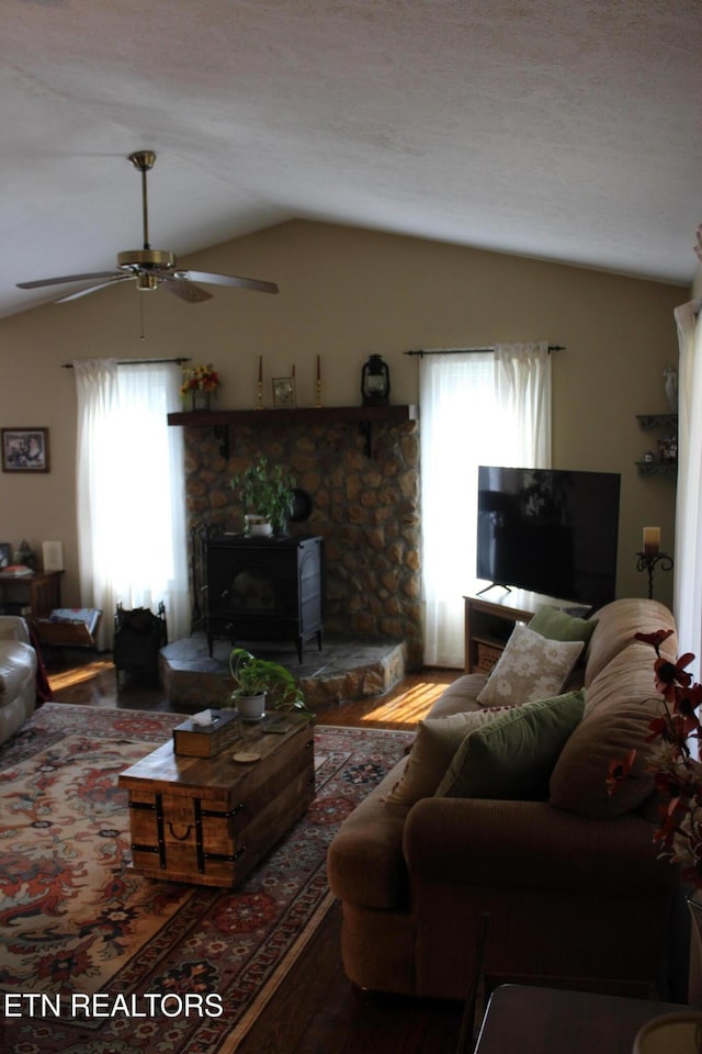 205 Maggie Valley Dr, Jamestown, TN 38556 - living room featuring wood finished floors, a ceiling fan, and lofted ceiling