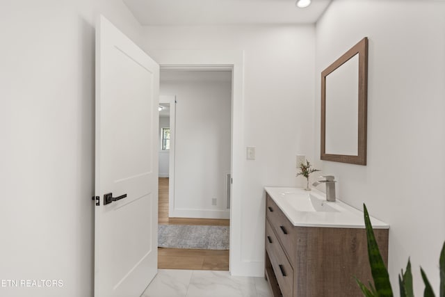 5911 Roberts Rd, Corryton, TN 37721 - bathroom with recessed lighting, marble finish floor, visible vents, vanity, and baseboards