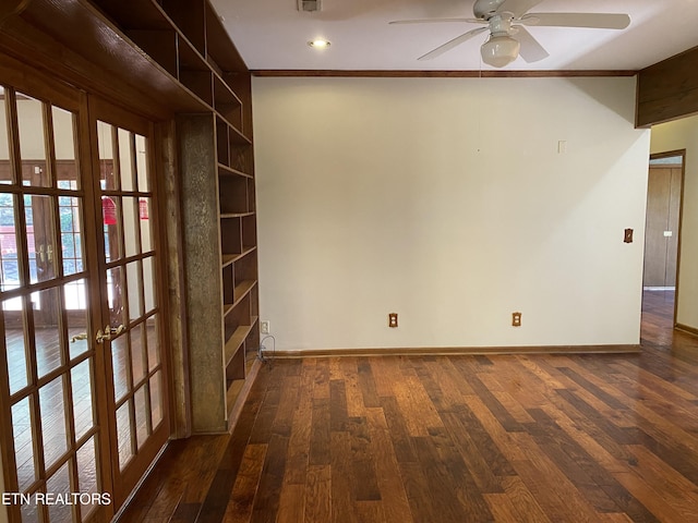 118 Mohawk Rd, Oak Ridge, TN 37830 - empty room with crown molding, a ceiling fan, wood finished floors, french doors, and baseboards