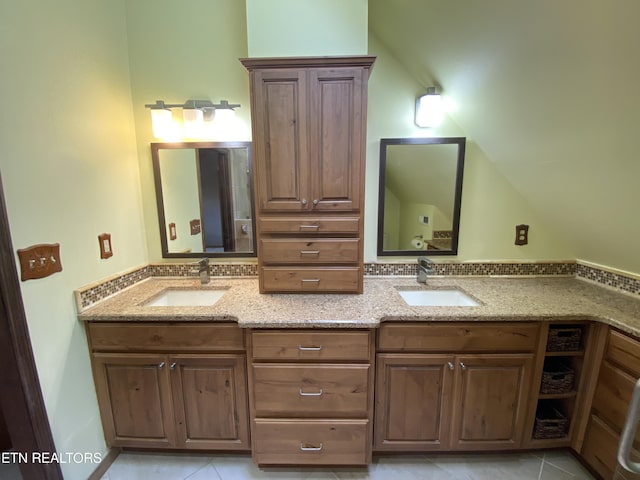 118 Mohawk Rd, Oak Ridge, TN 37830 - bathroom with tile patterned floors, double vanity, and a sink