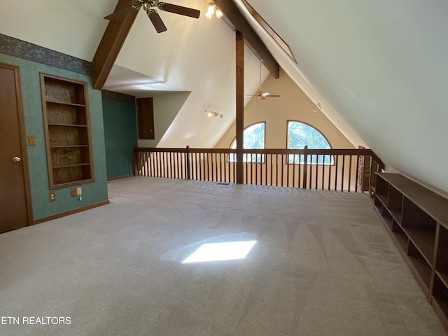 118 Mohawk Rd, Oak Ridge, TN 37830 - bonus room featuring high vaulted ceiling, carpet flooring, beam ceiling, and ceiling fan