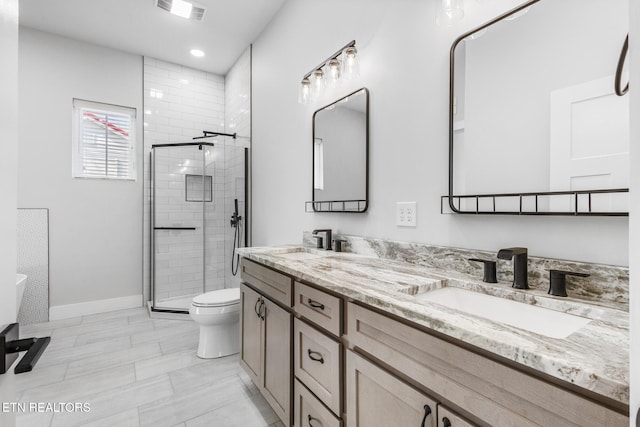 103 E Main St, Englewood, TN 37329 - full bathroom featuring visible vents, a sink, toilet, a shower stall, and double vanity