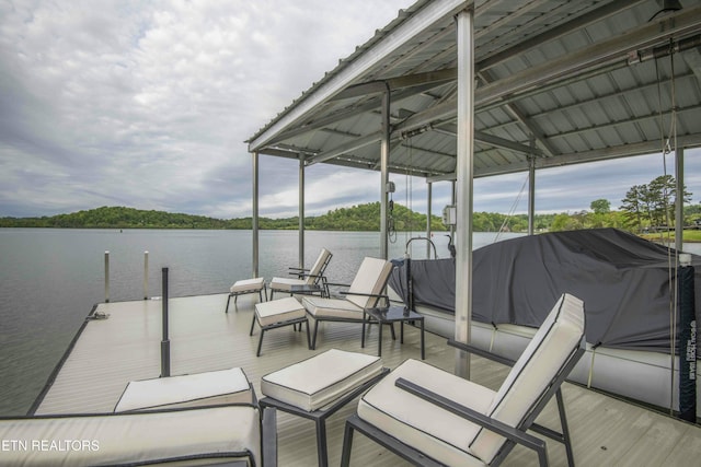 dock area with a water view
