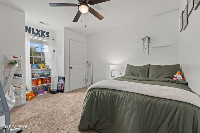 7300 Slippery Rock Ln, Knoxville, TN 37931 - bedroom featuring visible vents, carpet flooring, and ceiling fan