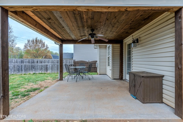 7300 Slippery Rock Ln, Knoxville, TN 37931 - view of patio with a ceiling fan, outdoor dining area, and a fenced backyard