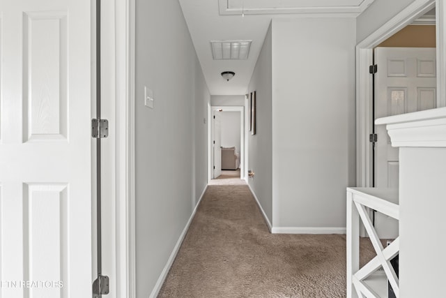 7300 Slippery Rock Ln, Knoxville, TN 37931 - corridor with attic access, visible vents, carpet flooring, and baseboards