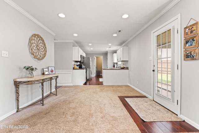 7300 Slippery Rock Ln, Knoxville, TN 37931 - foyer featuring baseboards, recessed lighting, dark wood-type flooring, and crown molding