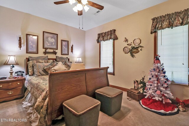 300 Lowe Rd, Huntsville, TN 37756 - bedroom with carpet flooring, ceiling fan, and visible vents