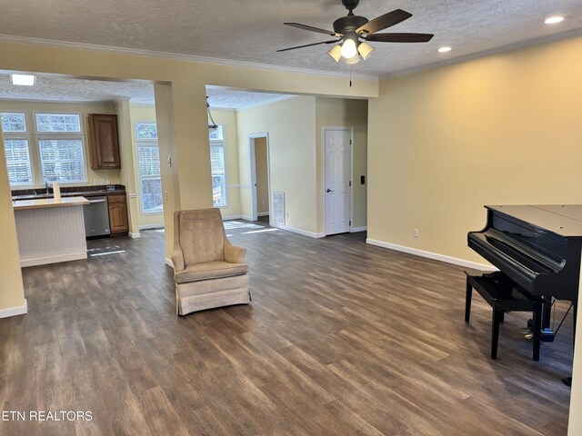 337 Costner Rd, Cosby, TN 37722 - sitting room with crown molding, baseboards, dark wood-style floors, and a textured ceiling