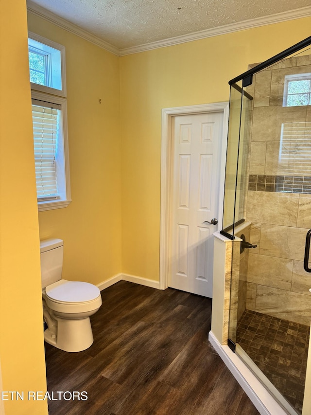 337 Costner Rd, Cosby, TN 37722 - bathroom with a wealth of natural light, a stall shower, toilet, and wood finished floors