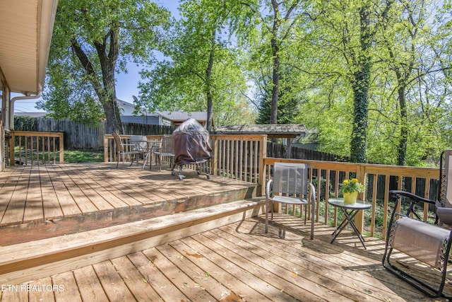 wooden terrace featuring a fenced backyard