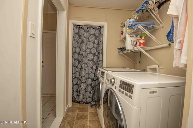 laundry room featuring tile patterned floors, separate washer and dryer, and laundry area