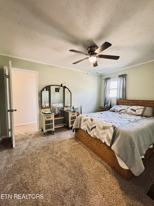 155 Oak Tree Ln, Sneedville, TN 37869 - carpeted bedroom featuring ceiling fan, a textured ceiling, and ornamental molding