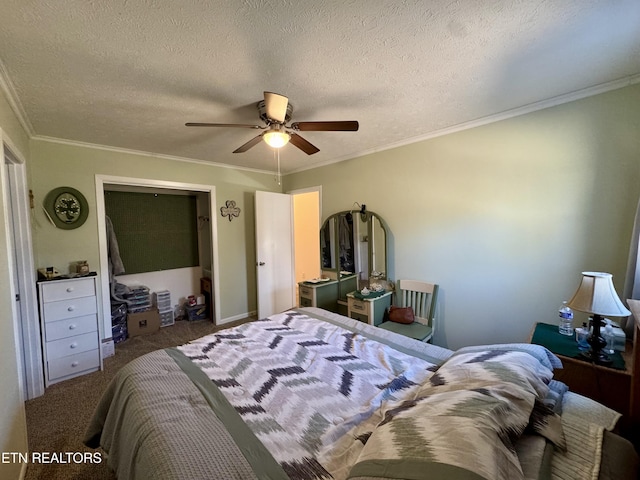 155 Oak Tree Ln, Sneedville, TN 37869 - carpeted bedroom featuring ornamental molding, a ceiling fan, and a textured ceiling