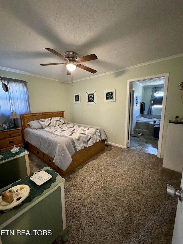 155 Oak Tree Ln, Sneedville, TN 37869 - carpeted bedroom with ensuite bathroom, ceiling fan, and crown molding