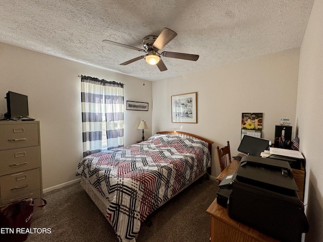 155 Oak Tree Ln, Sneedville, TN 37869 - bedroom with carpet floors, a ceiling fan, a textured ceiling, and baseboards