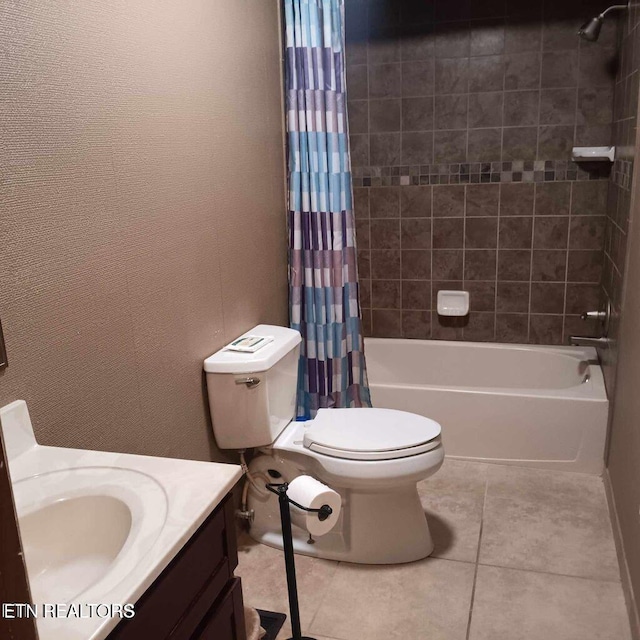 430 Buell Ln, Speedwell, TN 37870 - bathroom with tile patterned floors, vanity, a textured wall, shower / tub combo, and toilet
