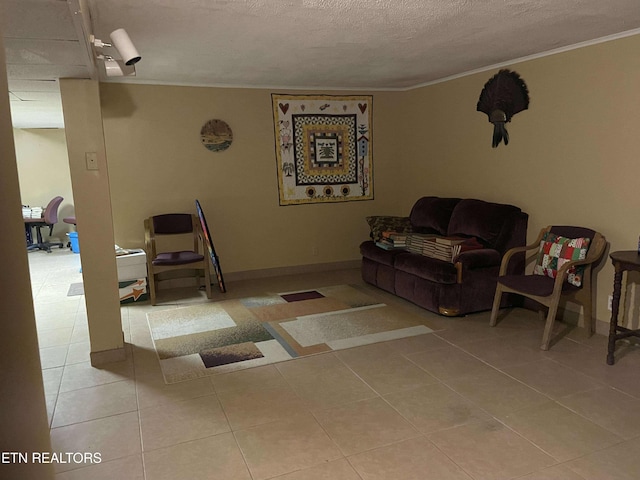 430 Buell Ln, Speedwell, TN 37870 - living room with crown molding, tile patterned floors, and a textured ceiling