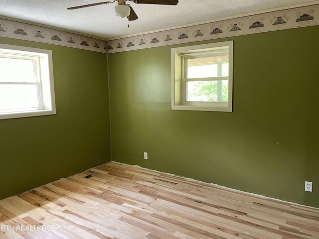 430 Buell Ln, Speedwell, TN 37870 - spare room with plenty of natural light, a textured ceiling, a ceiling fan, and wood finished floors