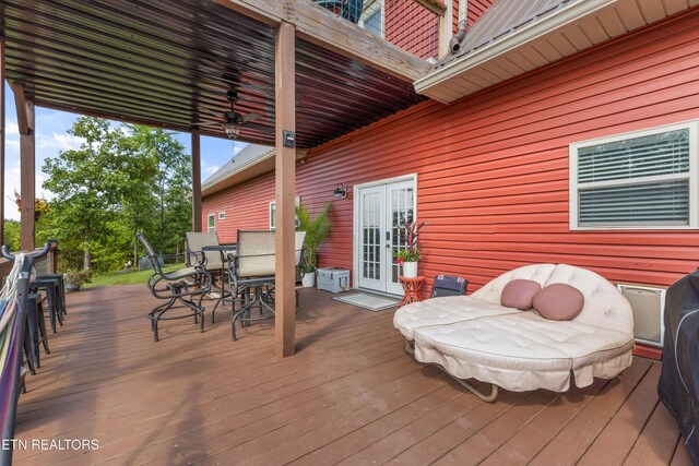 1842 Chapel Rd, Sevierville, TN 37876 - wooden terrace with french doors and outdoor dining area