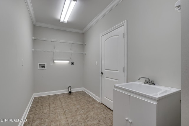 100 Coyatee Cir, Loudon, TN 37774 - washroom featuring baseboards, hookup for a washing machine, crown molding, hookup for an electric dryer, and cabinet space