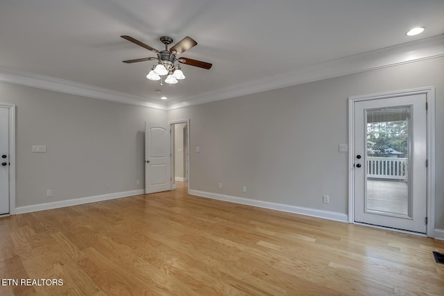 100 Coyatee Cir, Loudon, TN 37774 - spare room with crown molding, light wood-style floors, baseboards, and a ceiling fan