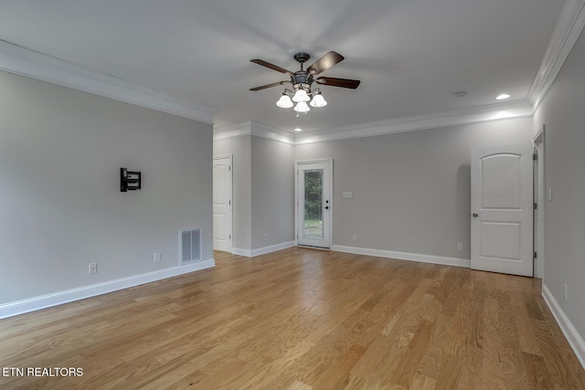 100 Coyatee Cir, Loudon, TN 37774 - unfurnished room with ornamental molding, visible vents, recessed lighting, light wood finished floors, and a ceiling fan