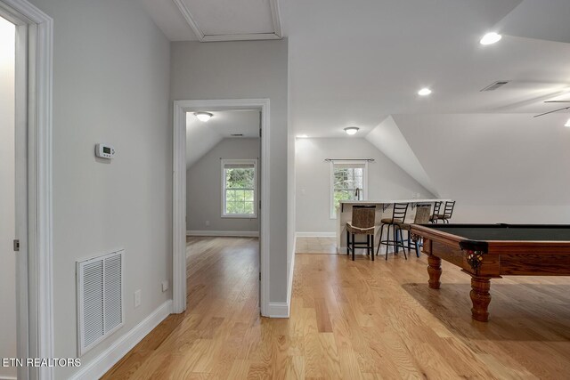 100 Coyatee Cir, Loudon, TN 37774 - game room featuring lofted ceiling, light wood-type flooring, pool table, and visible vents