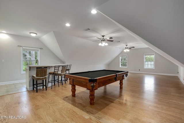 100 Coyatee Cir, Loudon, TN 37774 - rec room with recessed lighting, vaulted ceiling, light wood-style flooring, billiards, and baseboards
