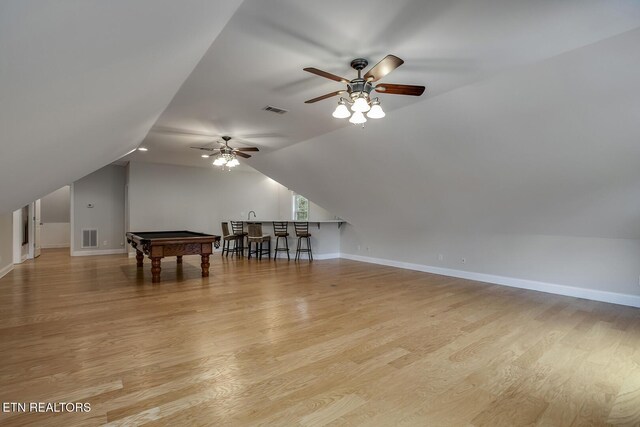 100 Coyatee Cir, Loudon, TN 37774 - bonus room featuring vaulted ceiling, visible vents, ceiling fan, and pool table
