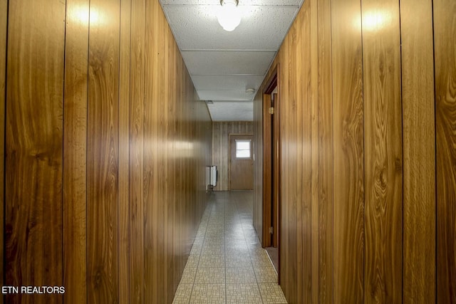 hall with wooden walls