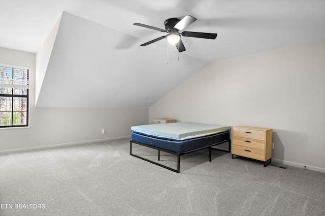 8411 Ivy Green Way, Knoxville, TN 37919 - carpeted bedroom featuring vaulted ceiling, baseboards, and ceiling fan