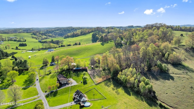 birds eye view of property with a rural view