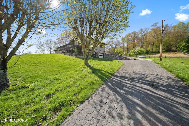 exterior space with a garage, a front yard, and driveway