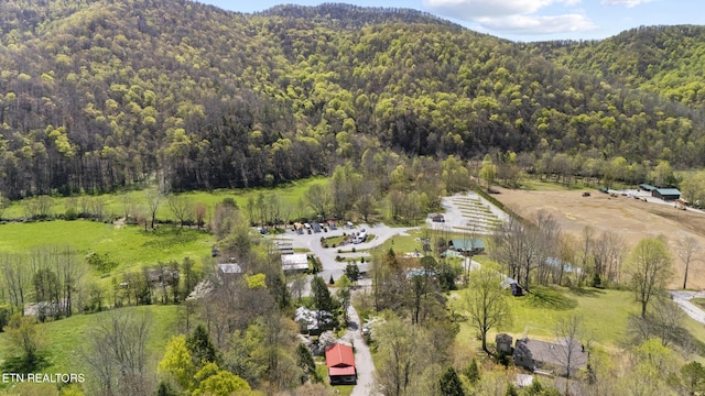 bird's eye view featuring a view of trees