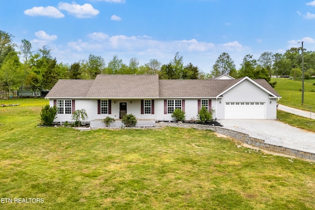 283 Red Hill Rd, Andersonville, TN 37705 - ranch-style house with a garage, driveway, a front yard, and roof with shingles