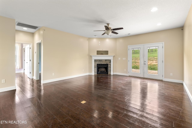 283 Red Hill Rd, Andersonville, TN 37705 - unfurnished living room with a ceiling fan, a fireplace, wood finished floors, recessed lighting, and baseboards