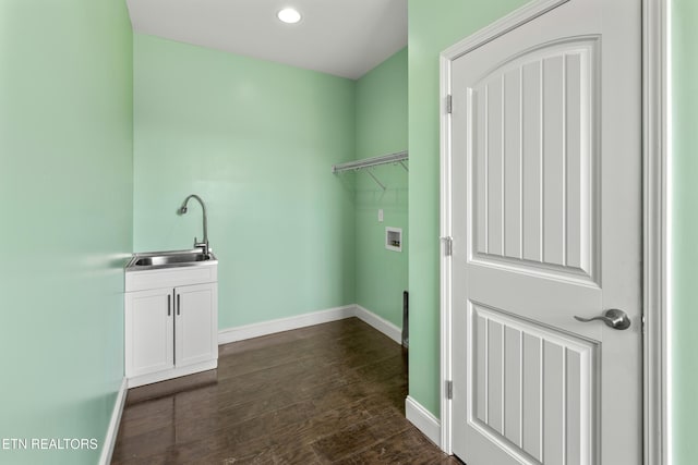 283 Red Hill Rd, Andersonville, TN 37705 - laundry room with baseboards, hookup for a washing machine, dark wood-style flooring, cabinet space, and recessed lighting