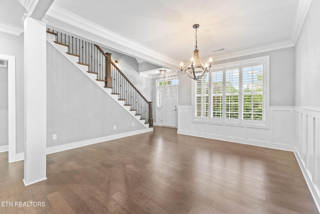1416 Ebenezer Rd, Knoxville, TN 37922 - unfurnished dining area featuring stairway, crown molding, plenty of natural light, and a notable chandelier