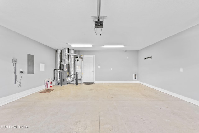 1416 Ebenezer Rd, Knoxville, TN 37922 - garage featuring electric panel, gas water heater, baseboards, heating unit, and a garage door opener