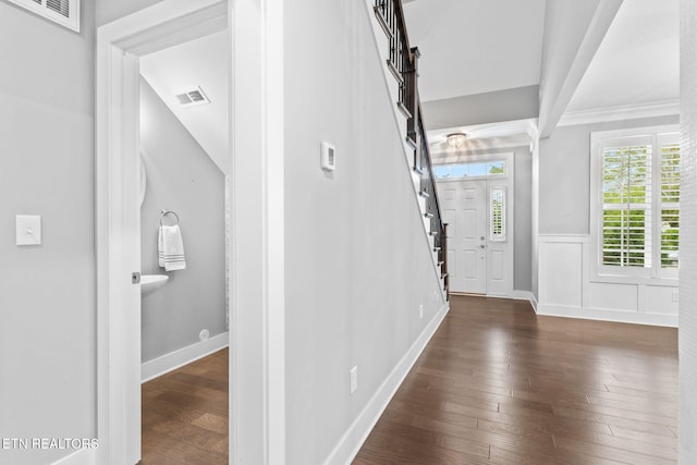 1416 Ebenezer Rd, Knoxville, TN 37922 - foyer entrance featuring wainscoting, stairs, hardwood / wood-style floors, and visible vents
