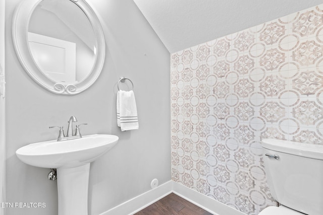 1416 Ebenezer Rd, Knoxville, TN 37922 - half bath with toilet, baseboards, vaulted ceiling, and wood finished floors
