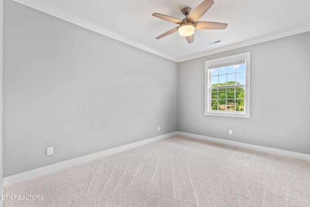 1416 Ebenezer Rd, Knoxville, TN 37922 - carpeted spare room with visible vents, ornamental molding, baseboards, and ceiling fan