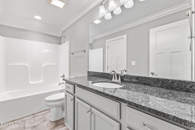 1416 Ebenezer Rd, Knoxville, TN 37922 - bathroom with toilet, shower / bath combination, ornamental molding, and vanity