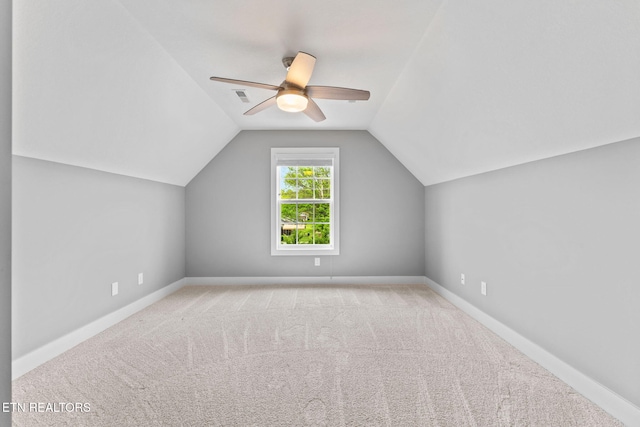 1416 Ebenezer Rd, Knoxville, TN 37922 - bonus room with ceiling fan, visible vents, vaulted ceiling, baseboards, and carpet